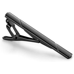 VULKIT Tie Clip Stainless Steel Gentleman Accessories Minimalist Tie Bar Clasp Clip for Business, Party, Wedding, At Work(B-Black)