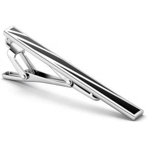 VULKIT Tie Clip Stainless Steel Gentleman Accessories Minimalist Tie Bar Clasp Clip for Business, Party, Wedding, At Work(D-Black Silver)