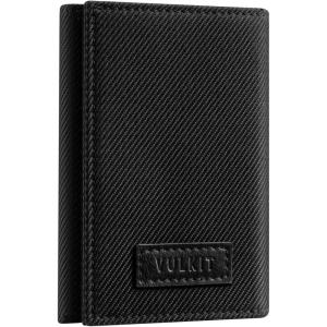 VULKIT Trifold Canvas Wallet Slim Credit Card Holder with 3 ID Windows & Zipper Pocket Rfid Blocking Minimalist Nylon Wallet for Men, Small Mens Polyester Touch Fasteners Wallet (Blue)(Black)