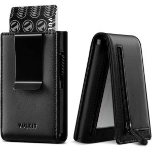VULKIT Wallet for Men- RFID Blocking Leather Wallet with Money Clip, Pop Up Card Wallet, with ID Window & Family Photo Window(Black)
