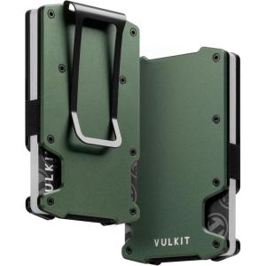 VULKIT Wallet for Men Slim Wallet with Money Clip, RFID Blocking Metal Wallet, Card Holder Mens for 15+ Cards(Army Green)