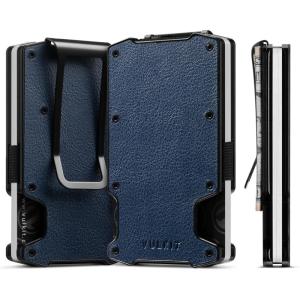 VULKIT Wallet for Men Slim Wallet with Money Clip, RFID Blocking Metal Wallet, Card Holder Mens for 15+ Cards(Grain Navy)