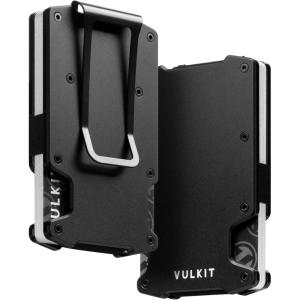 VULKIT Wallet for Men Slim Wallet with Money Clip, RFID Blocking Metal Wallet, Card Holder Mens for 15+ Cards(Matte Black)