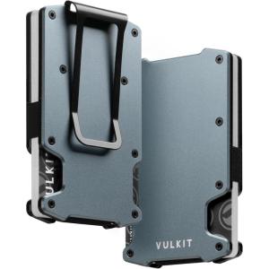 VULKIT Wallet for Men Slim Wallet with Money Clip, RFID Blocking Metal Wallet, Card Holder Mens for 15+ Cards(Space Grey)