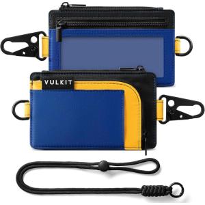 VULKIT Water-Resistant Keychain Wallet with Lanyard for Men and Women, Outdoor Zipper Pouch Wallet with Clear ID Window, for Hiking, Fishing, Skateboard and any Outdoor Activities, Blush Meadow(Summit Sky)