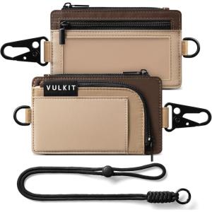 VULKIT Water-Resistant Keychain Wallet with Lanyard for Men and Women, Outdoor Zipper Pouch Wallet with Clear ID Window, for Hiking, Fishing, Skateboard and any Outdoor Activities, Blush Meadow(Sierra Sand)