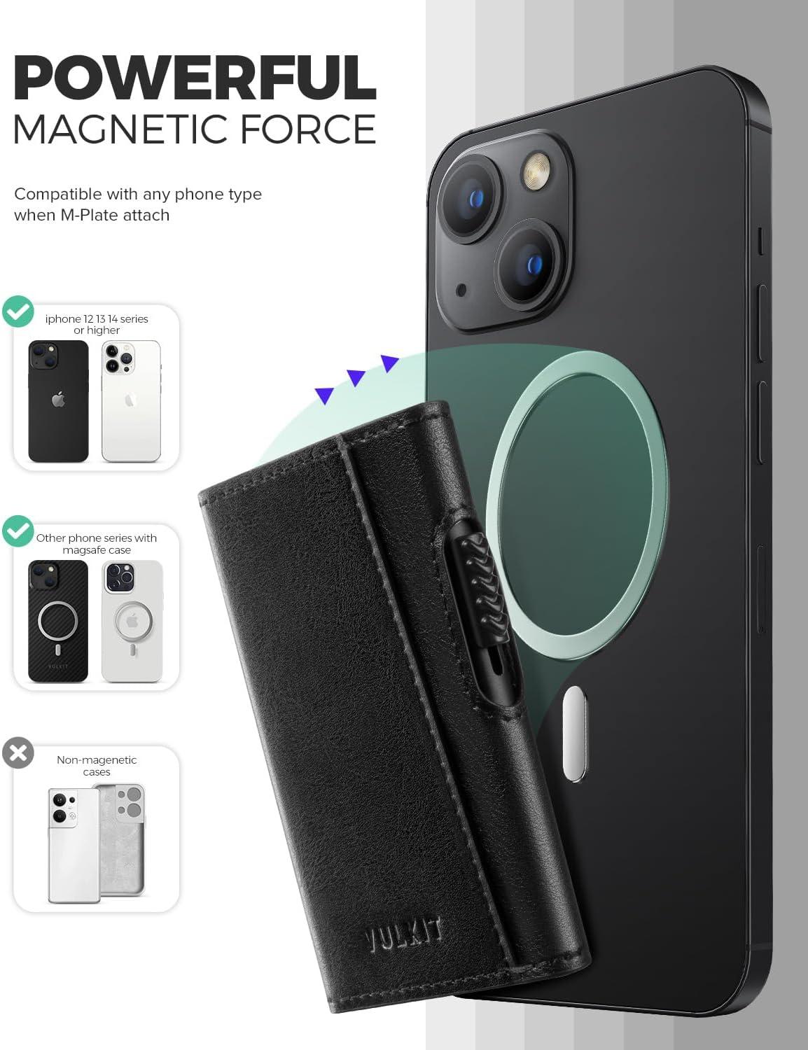 image:imageVULKIT Magnetic Wallet Card Holder Phone Card Holders Slim Leather Pop Up Case NFCRFID Blocking Compatible with iPhone 1615141312 Series Royal GreenBlack