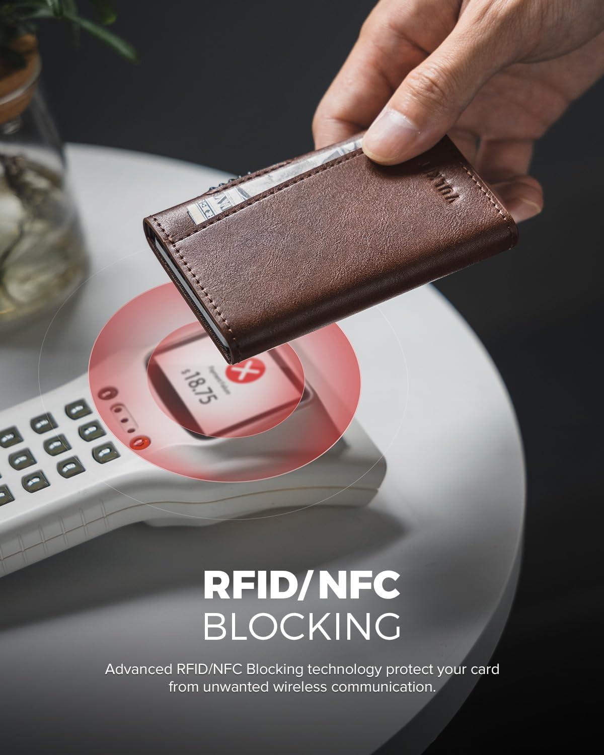 image:imageVULKIT Magnetic Wallet Card Holder Phone Card Holders Slim Leather Pop Up Case NFCRFID Blocking Compatible with iPhone 1615141312 Series Royal GreenBrown