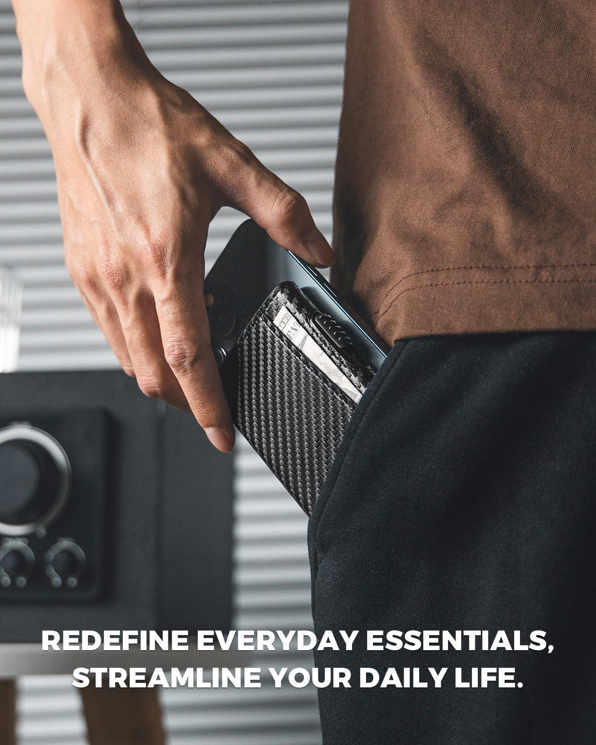 image:imageVULKIT Magnetic Wallet Card Holder Phone Card Holders Slim Leather Pop Up Case NFCRFID Blocking Compatible with iPhone 1615141312 Series Royal GreenCarbon Fiber Black