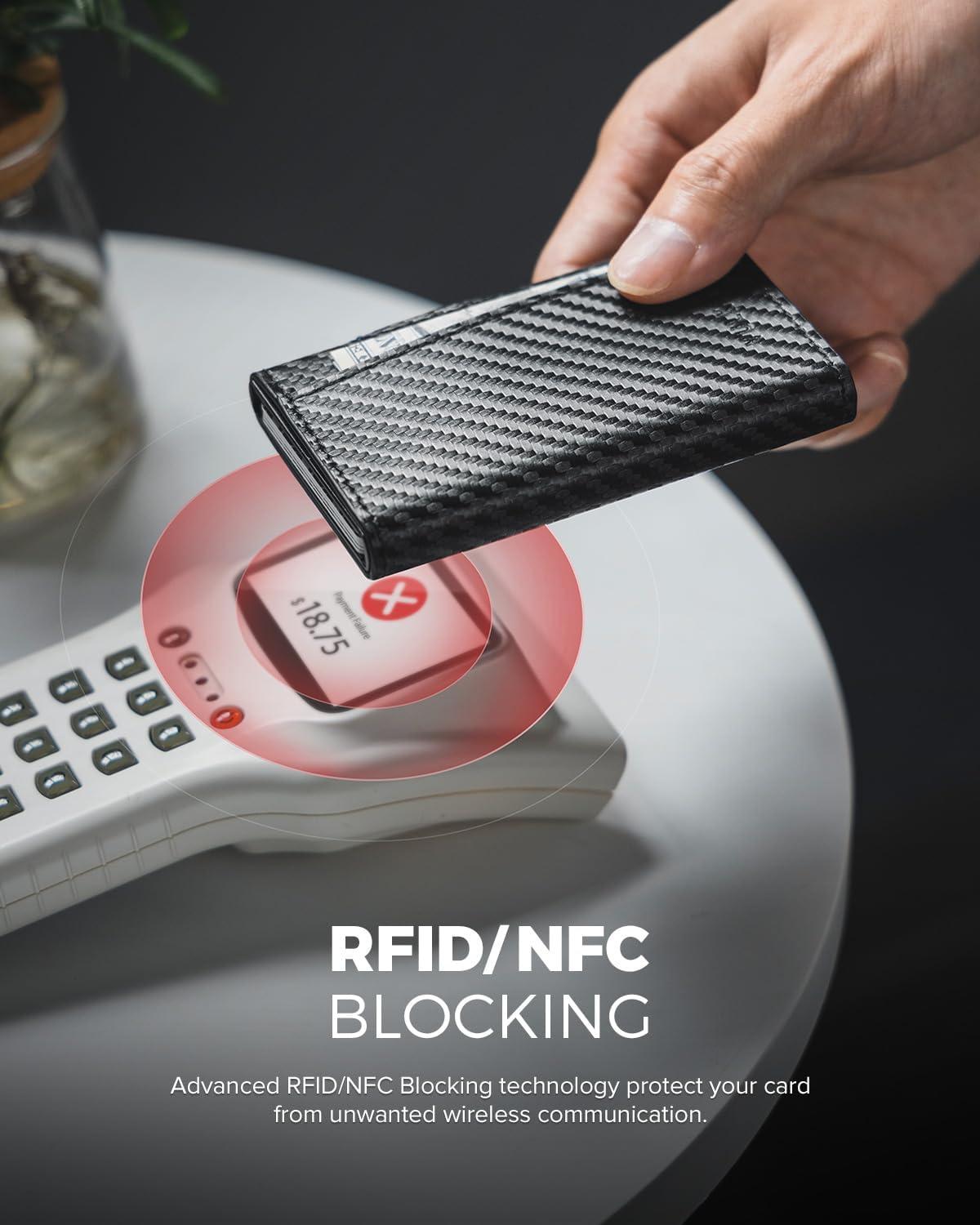 image:imageVULKIT Magnetic Wallet Card Holder Phone Card Holders Slim Leather Pop Up Case NFCRFID Blocking Compatible with iPhone 1615141312 Series Royal GreenCarbon Fiber Black