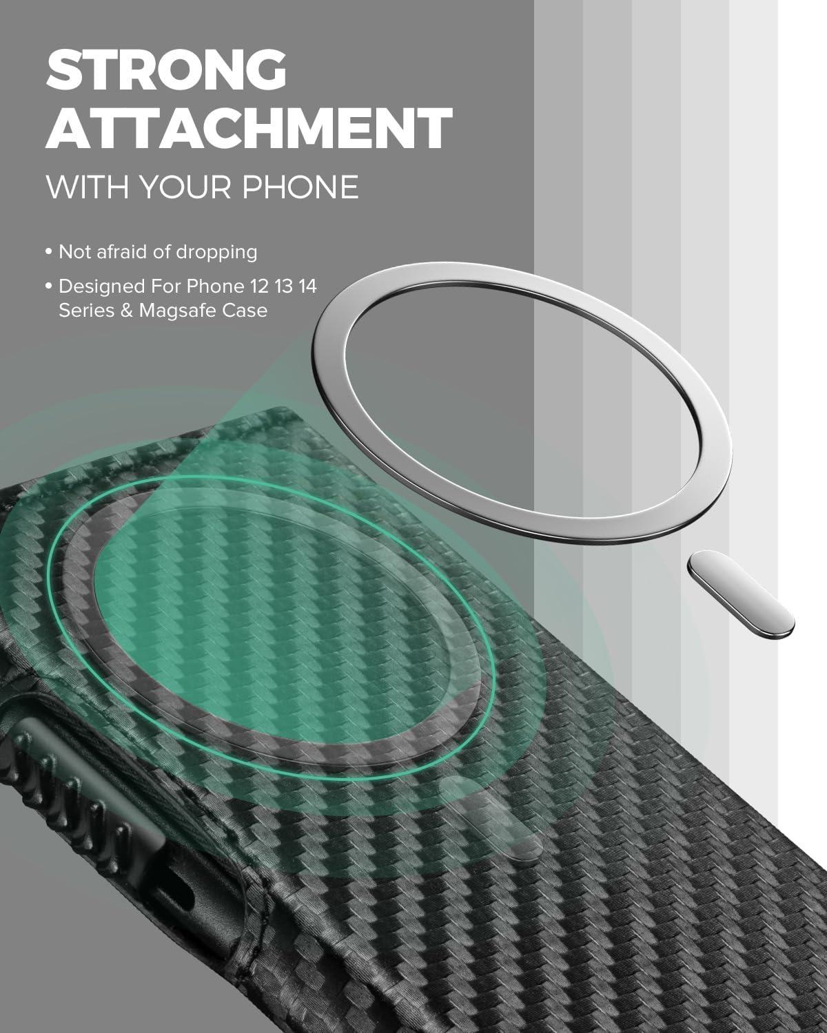 image:imageVULKIT Magnetic Wallet Card Holder Phone Card Holders Slim Leather Pop Up Case NFCRFID Blocking Compatible with iPhone 1615141312 Series Royal GreenCarbon Fiber Black