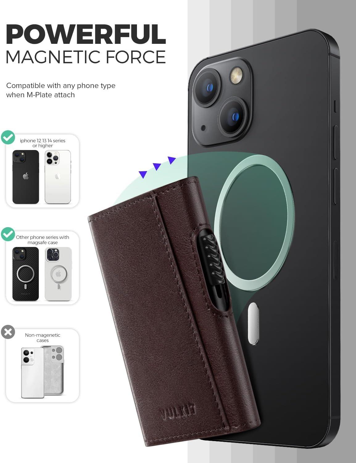 image:imageVULKIT Magnetic Wallet Card Holder Phone Card Holders Slim Leather Pop Up Case NFCRFID Blocking Compatible with iPhone 1615141312 Series Royal GreenEspresso