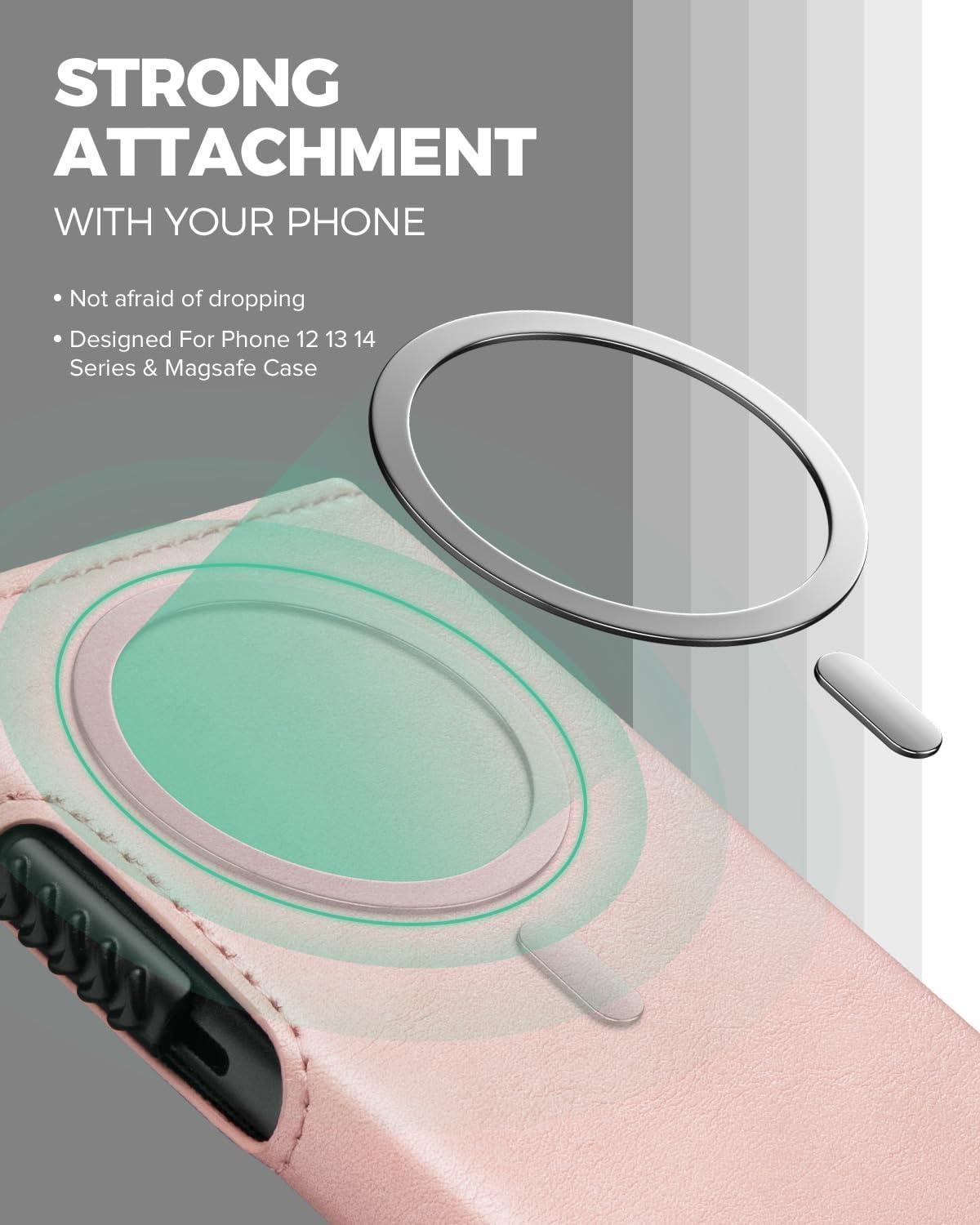 image:imageVULKIT Magnetic Wallet Card Holder Phone Card Holders Slim Leather Pop Up Case NFCRFID Blocking Compatible with iPhone 1615141312 Series Royal GreenPink