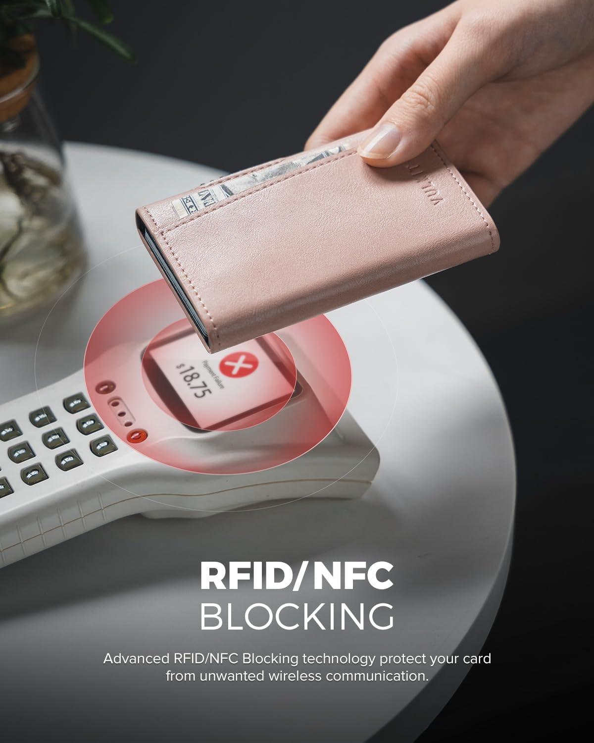 image:imageVULKIT Magnetic Wallet Card Holder Phone Card Holders Slim Leather Pop Up Case NFCRFID Blocking Compatible with iPhone 1615141312 Series Royal GreenPink