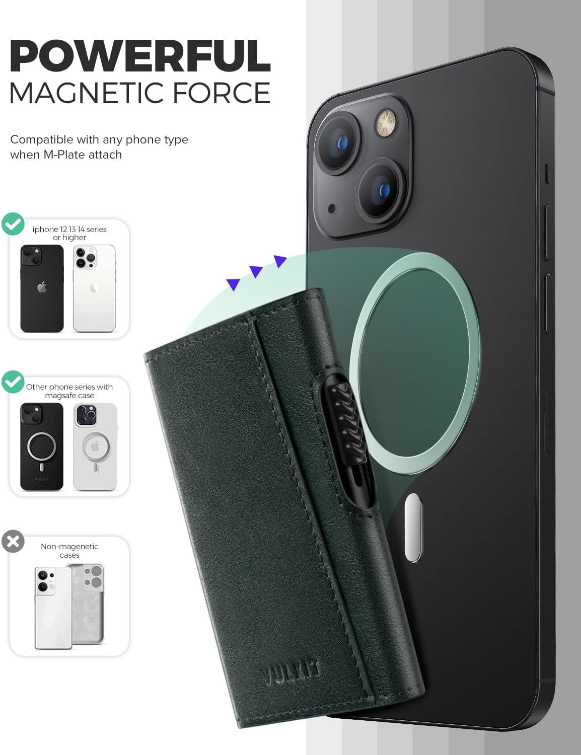 image:imageVULKIT Magnetic Wallet Card Holder Phone Card Holders Slim Leather Pop Up Case NFCRFID Blocking Compatible with iPhone 1615141312 Series Royal GreenRoyal Green