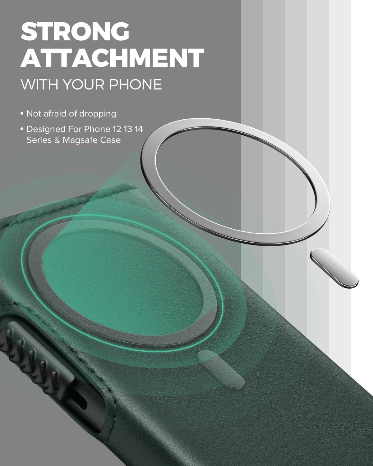 image:imageVULKIT Magnetic Wallet Card Holder Phone Card Holders Slim Leather Pop Up Case NFCRFID Blocking Compatible with iPhone 1615141312 Series Royal GreenRoyal Green
