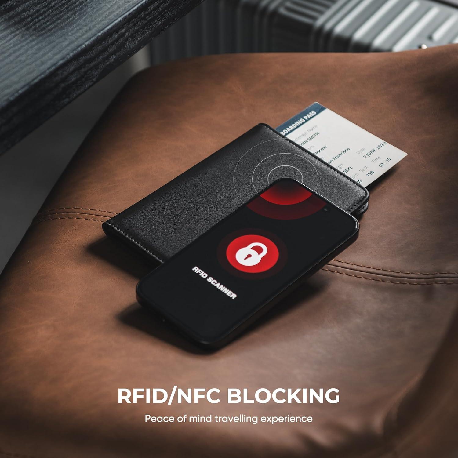 image:imageVULKIT Passport Holder with Airtag Slot Premium Nappa Leather RFID Blocking Airtag Passport WalletNappa Black