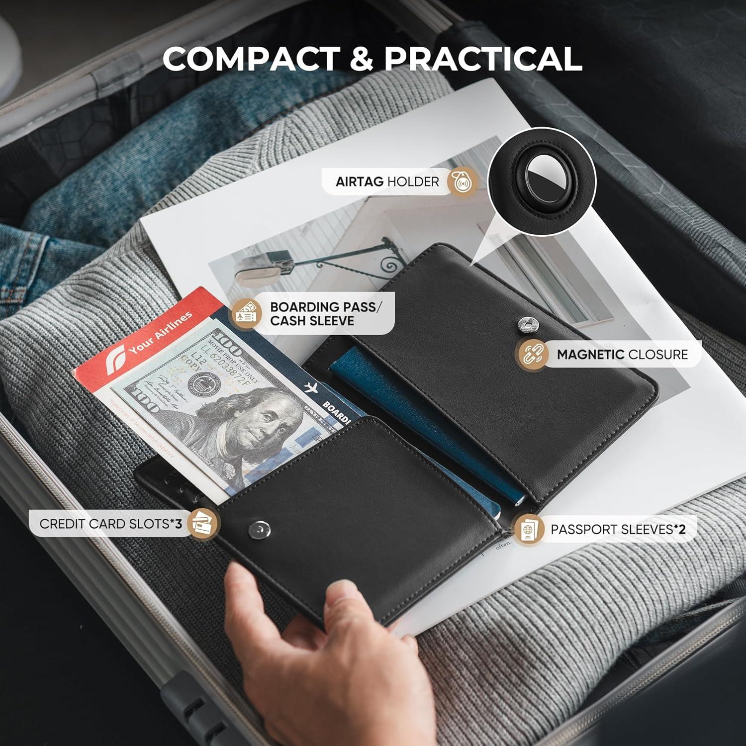 image:imageVULKIT Passport Holder with Airtag Slot Premium Nappa Leather RFID Blocking Airtag Passport WalletNappa Black