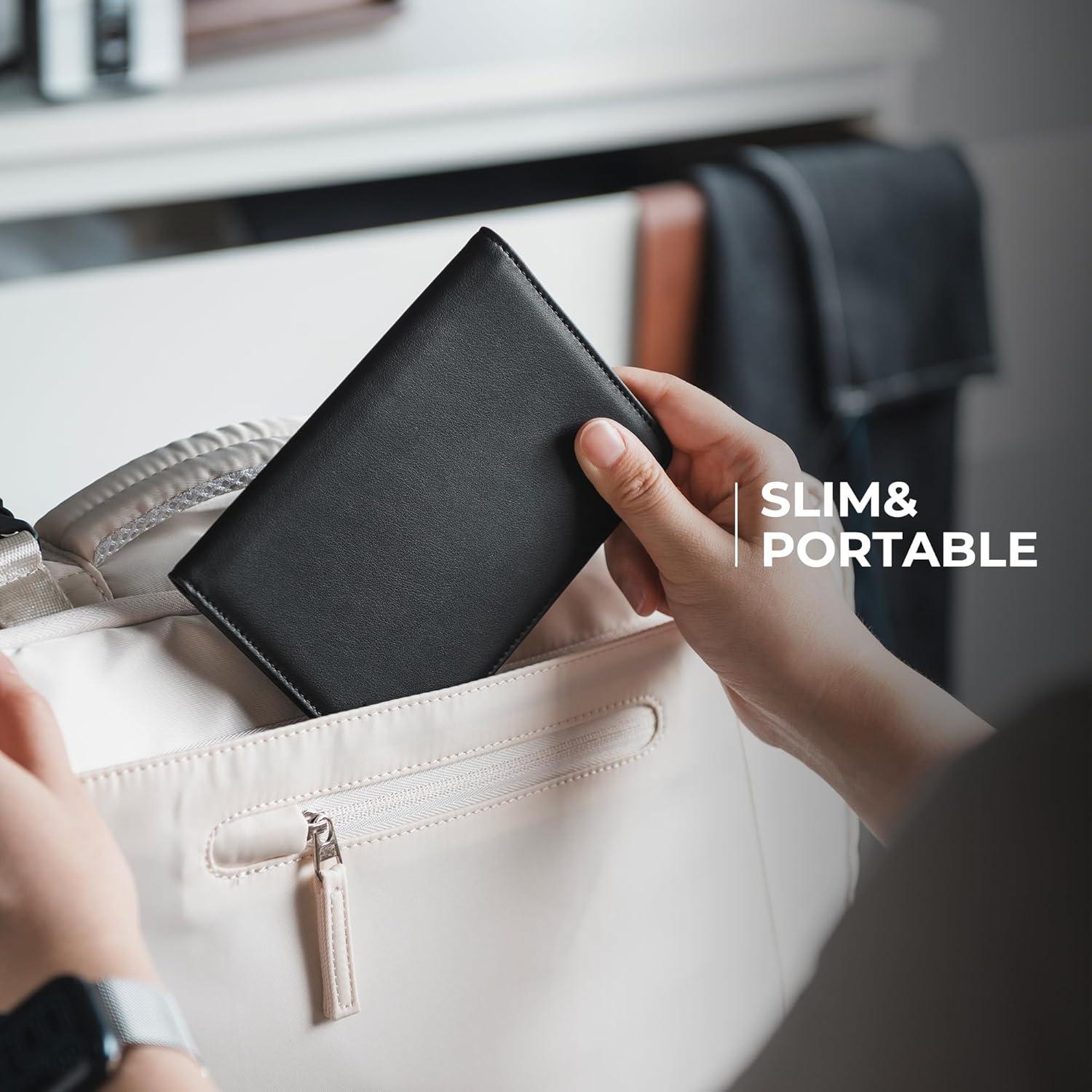 image:imageVULKIT Passport Holder with Airtag Slot Premium Nappa Leather RFID Blocking Airtag Passport WalletNappa Black
