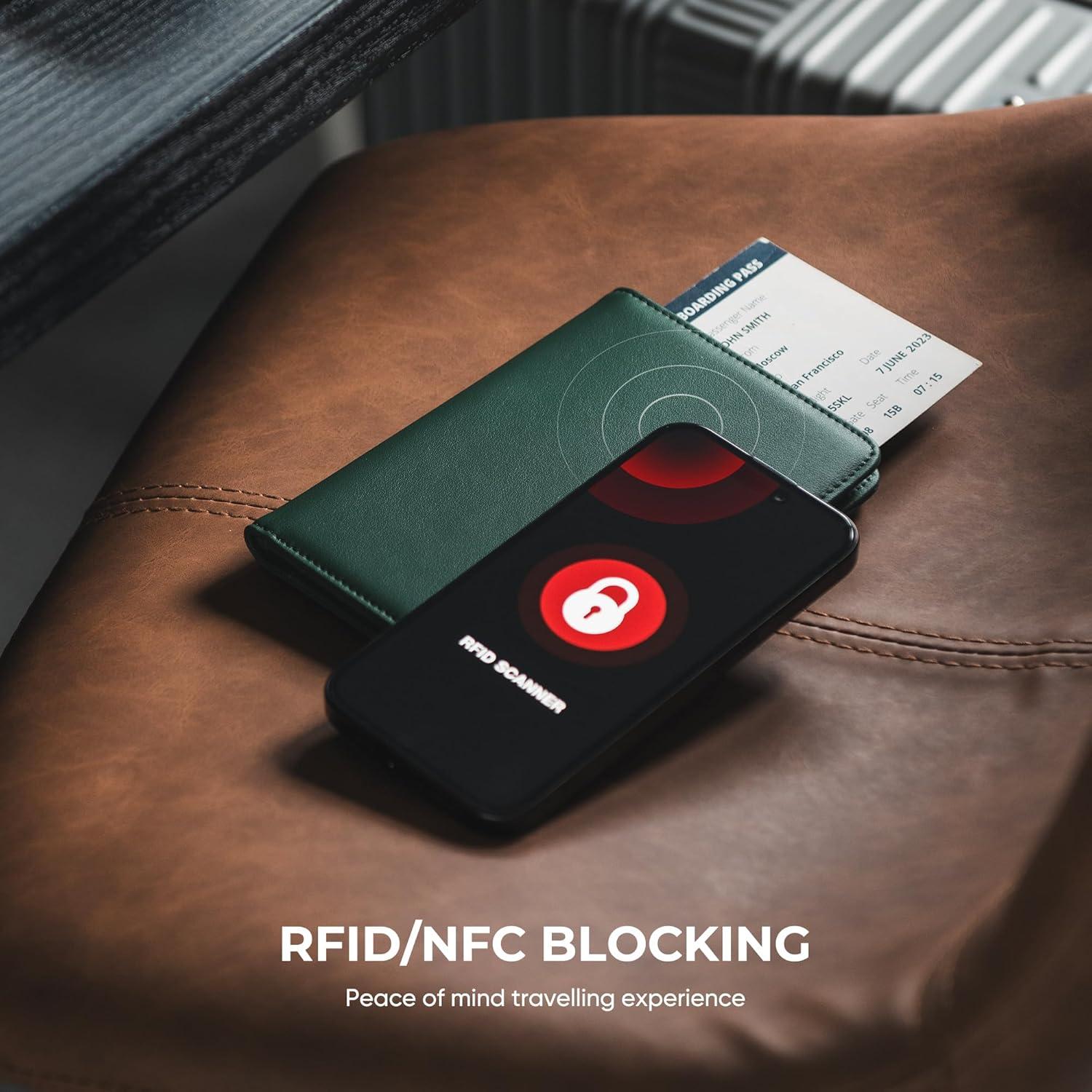 image:imageVULKIT Passport Holder with Airtag Slot Premium Nappa Leather RFID Blocking Airtag Passport WalletNappa Green