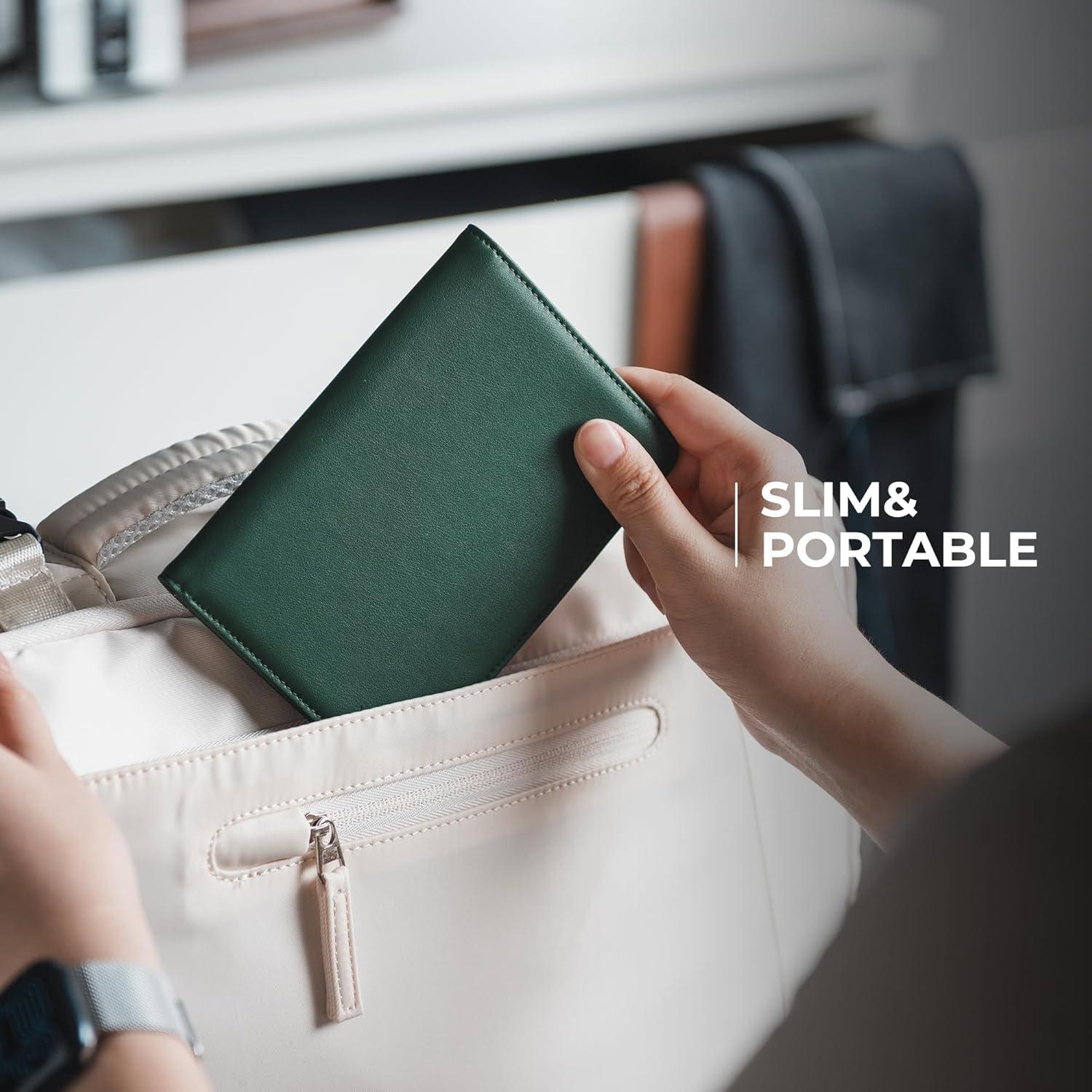 image:imageVULKIT Passport Holder with Airtag Slot Premium Nappa Leather RFID Blocking Airtag Passport WalletNappa Green