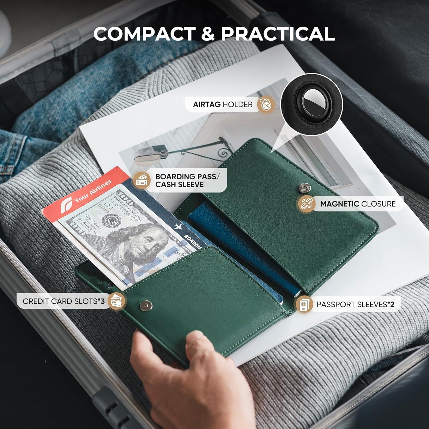 image:imageVULKIT Passport Holder with Airtag Slot Premium Nappa Leather RFID Blocking Airtag Passport WalletNappa Green