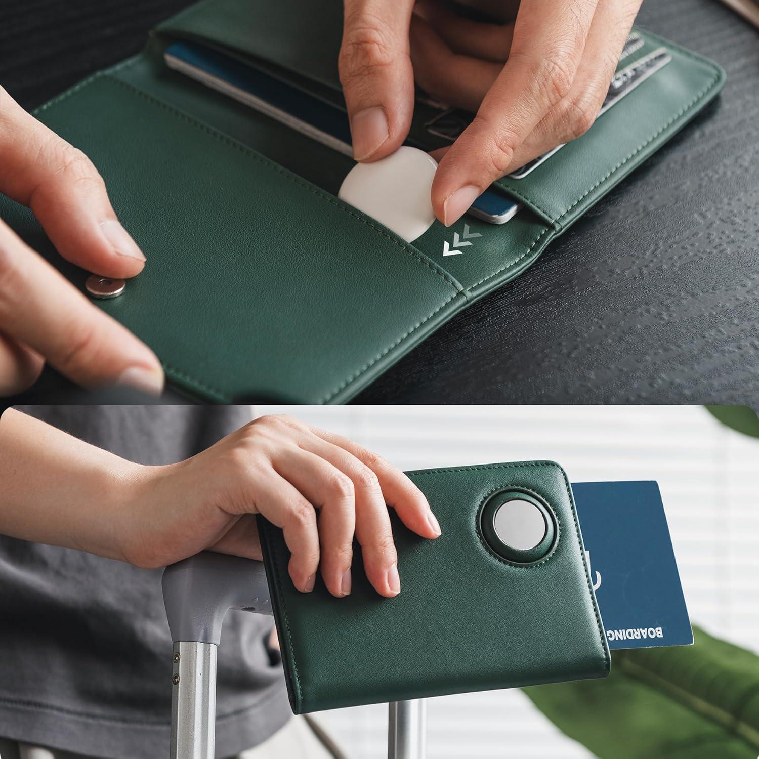 image:imageVULKIT Passport Holder with Airtag Slot Premium Nappa Leather RFID Blocking Airtag Passport WalletNappa Green