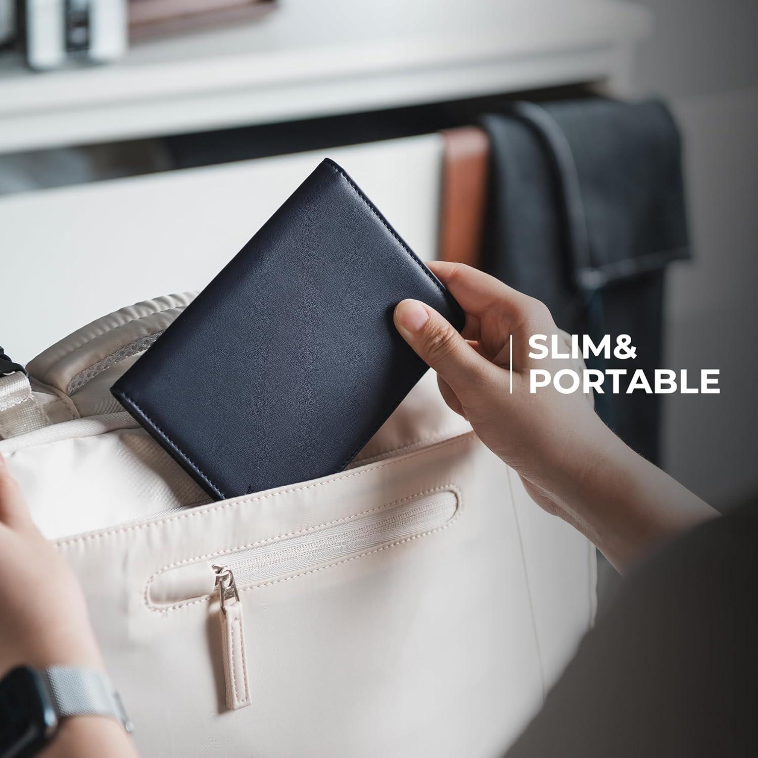 image:imageVULKIT Passport Holder with Airtag Slot Premium Nappa Leather RFID Blocking Airtag Passport WalletNappa Navy