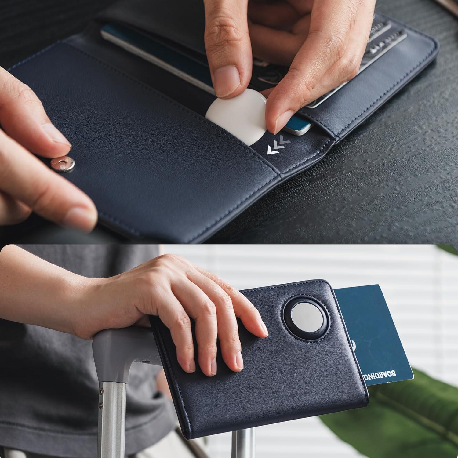 image:imageVULKIT Passport Holder with Airtag Slot Premium Nappa Leather RFID Blocking Airtag Passport WalletNappa Navy