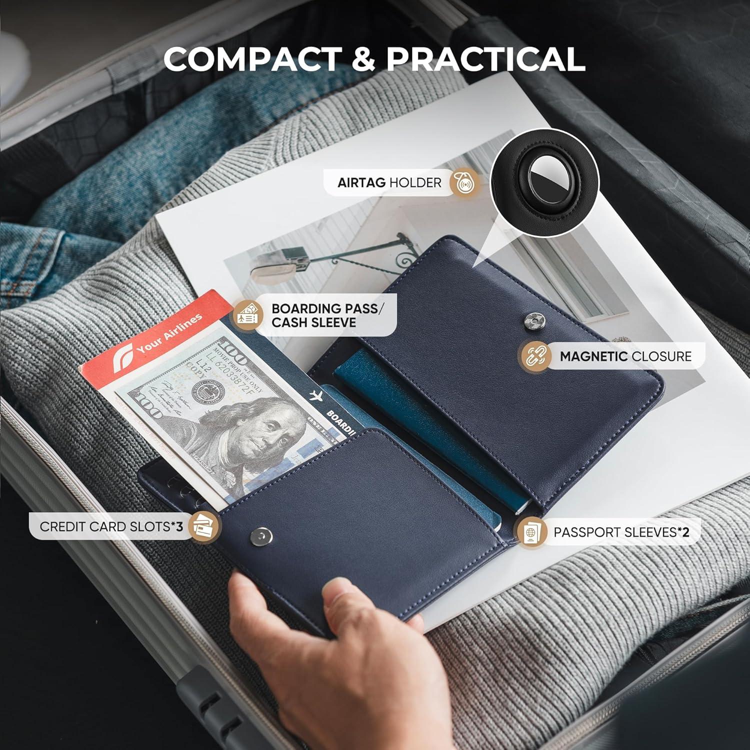 image:imageVULKIT Passport Holder with Airtag Slot Premium Nappa Leather RFID Blocking Airtag Passport WalletNappa Navy