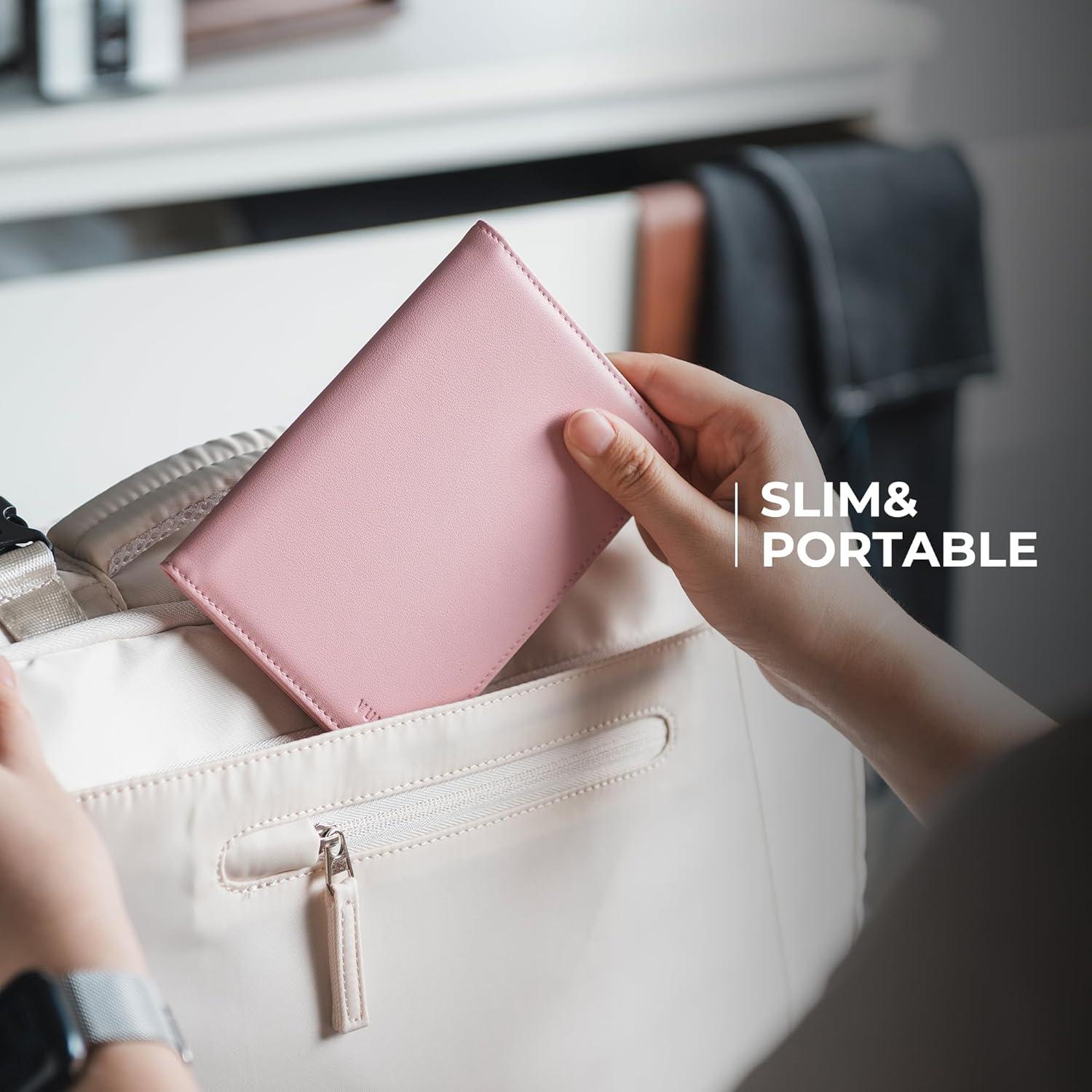 image:imageVULKIT Passport Holder with Airtag Slot Premium Nappa Leather RFID Blocking Airtag Passport WalletNappa Pink