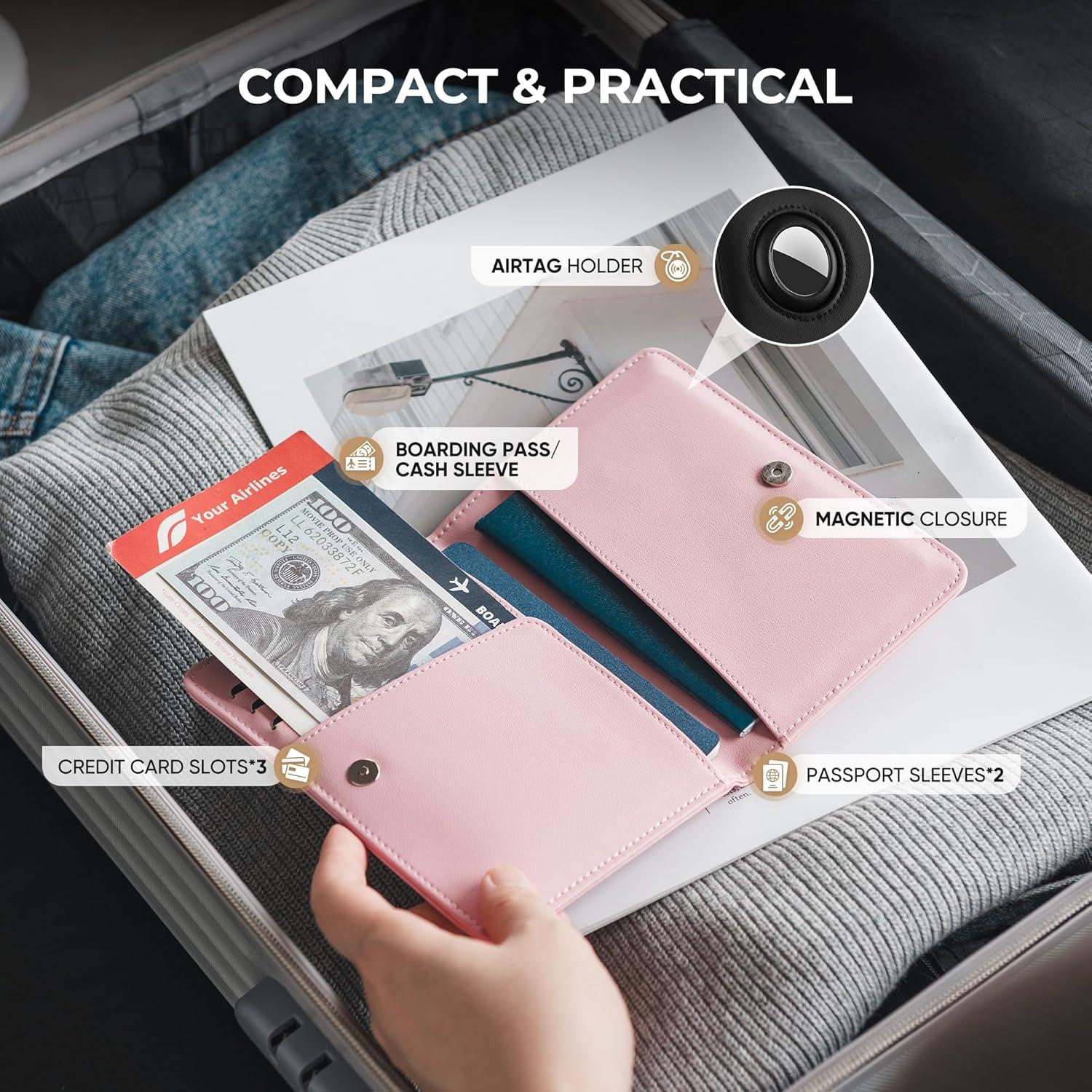 image:imageVULKIT Passport Holder with Airtag Slot Premium Nappa Leather RFID Blocking Airtag Passport WalletNappa Pink