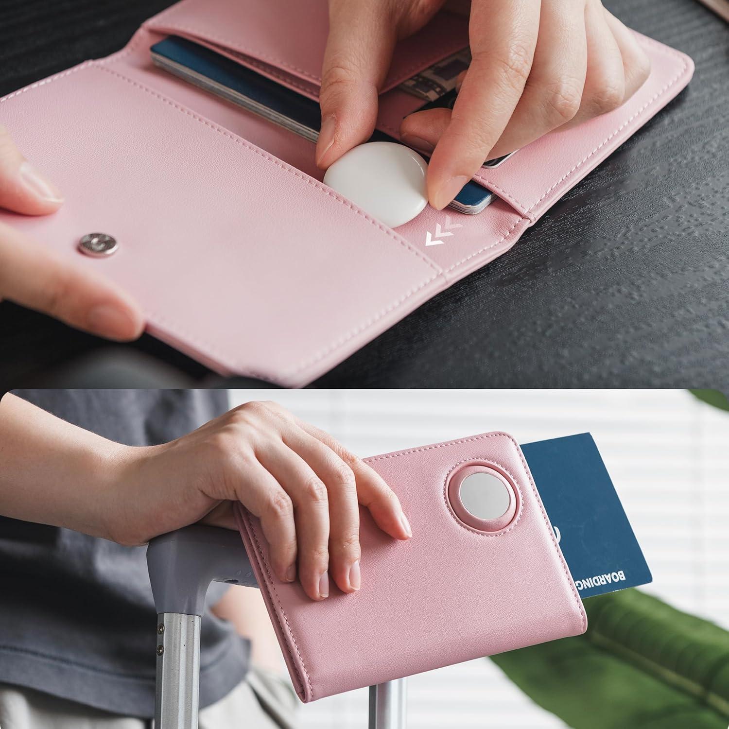 image:imageVULKIT Passport Holder with Airtag Slot Premium Nappa Leather RFID Blocking Airtag Passport WalletNappa Pink