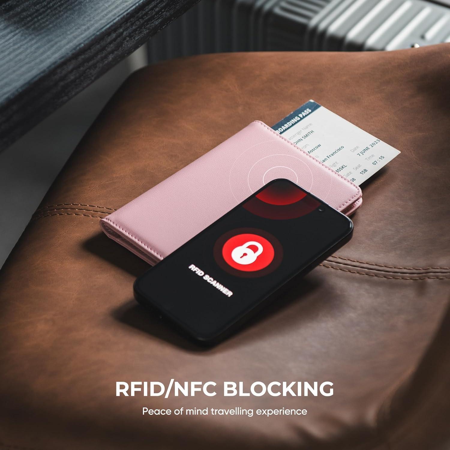 image:imageVULKIT Passport Holder with Airtag Slot Premium Nappa Leather RFID Blocking Airtag Passport WalletNappa Pink