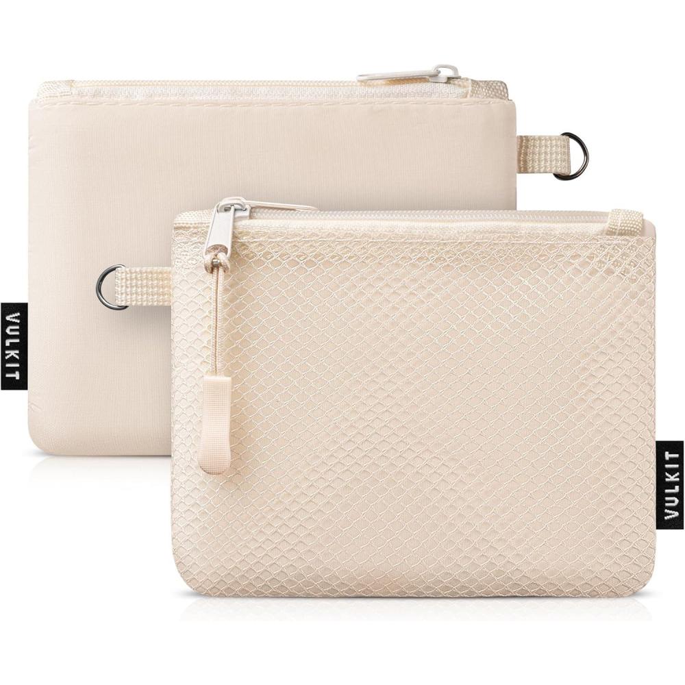 image:imageVULKIT Coin Purse Pack of 2 Zipper Wallet Change Purse Slim Travel Pouch Multifunctional Pouch Bag Everyday Carry2 PackBeige