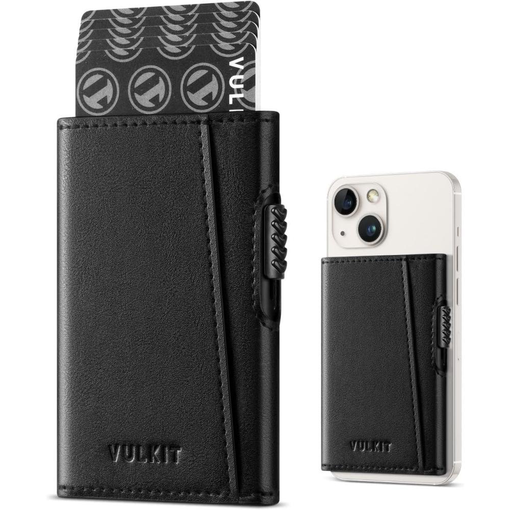 image:imageVULKIT Magnetic Wallet Card Holder Phone Card Holders Slim Leather Pop Up Case NFCRFID Blocking Compatible with iPhone 1615141312 Series Royal GreenBlack