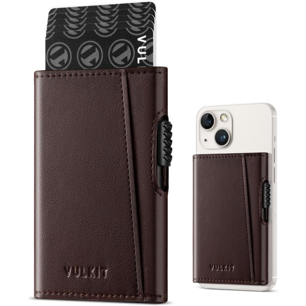 image:imageVULKIT Magnetic Wallet Card Holder Phone Card Holders Slim Leather Pop Up Case NFCRFID Blocking Compatible with iPhone 1615141312 Series Royal GreenEspresso