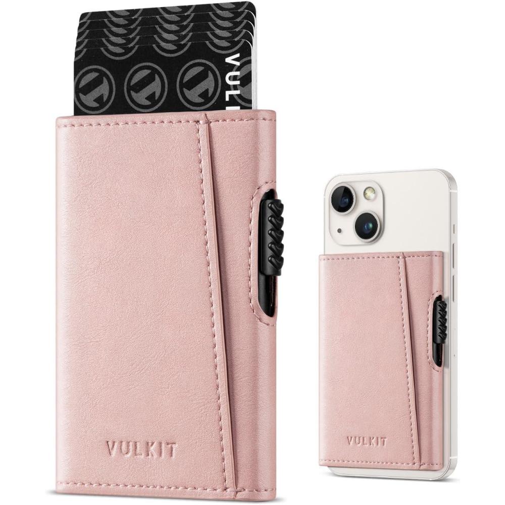 image:imageVULKIT Magnetic Wallet Card Holder Phone Card Holders Slim Leather Pop Up Case NFCRFID Blocking Compatible with iPhone 1615141312 Series Royal GreenPink