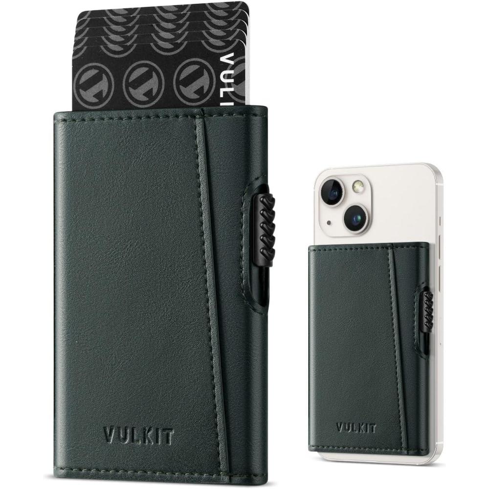 image:imageVULKIT Magnetic Wallet Card Holder Phone Card Holders Slim Leather Pop Up Case NFCRFID Blocking Compatible with iPhone 1615141312 Series Royal GreenRoyal Green