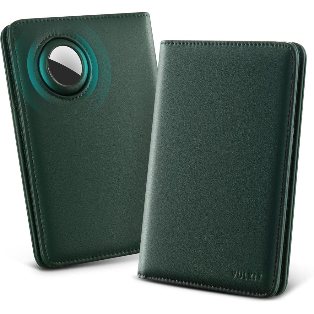 image:imageVULKIT Passport Holder with Airtag Slot Premium Nappa Leather RFID Blocking Airtag Passport WalletNappa Green
