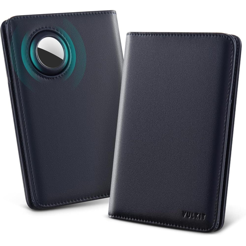 image:imageVULKIT Passport Holder with Airtag Slot Premium Nappa Leather RFID Blocking Airtag Passport WalletNappa Navy