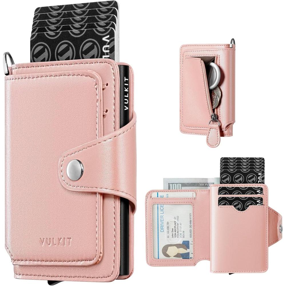 image:imageVULKIT Pop Up Card Holder Wallet for Women with Zipper Coin Pocket RFID Blocking Credit Card Case Holds 8 Cards Cash Compartment ID WindowPink
