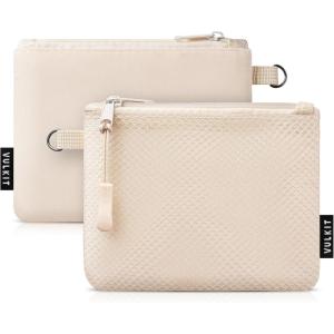 VULKIT Coin Purse Pack of 2 Zipper Wallet Change Purse Slim Travel Pouch Multifunctional Pouch Bag Everyday Carry(2 Pack-Beige)