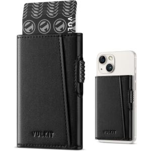 VULKIT Magnetic Wallet Card Holder Phone Card Holders Slim Leather Pop Up Case NFC/RFID Blocking, Compatible with iPhone 16/15/14/13/12 Series Royal Green(Black)