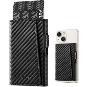 VULKIT Magnetic Wallet Card Holder Phone Card Holders Slim Leather Pop Up Case NFC/RFID Blocking, Compatible with iPhone 16/15/14/13/12 Series Royal Green(Carbon Fiber Black)