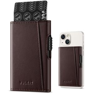 VULKIT Magnetic Wallet Card Holder Phone Card Holders Slim Leather Pop Up Case NFC/RFID Blocking, Compatible with iPhone 16/15/14/13/12 Series Royal Green(Espresso)