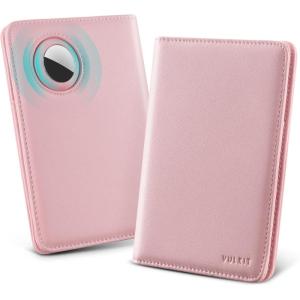 VULKIT Passport Holder with Airtag Slot, Premium Nappa Leather, RFID Blocking Airtag Passport Wallet(Nappa Pink)