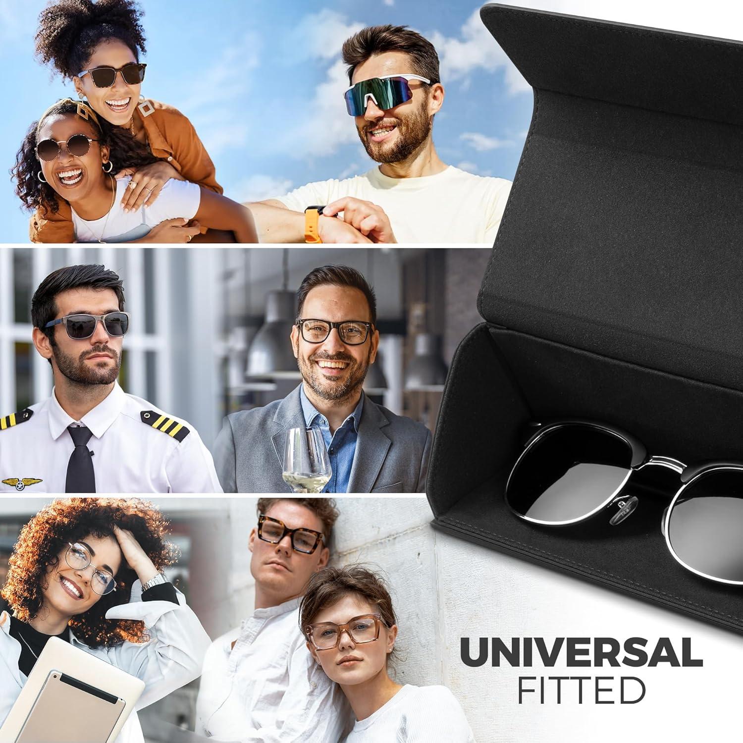 image:imageVULKIT Glasses Case Foldable amp Portable Design Leather Hard Shell Folding Eyeglass Holder for Mens WomensBlack