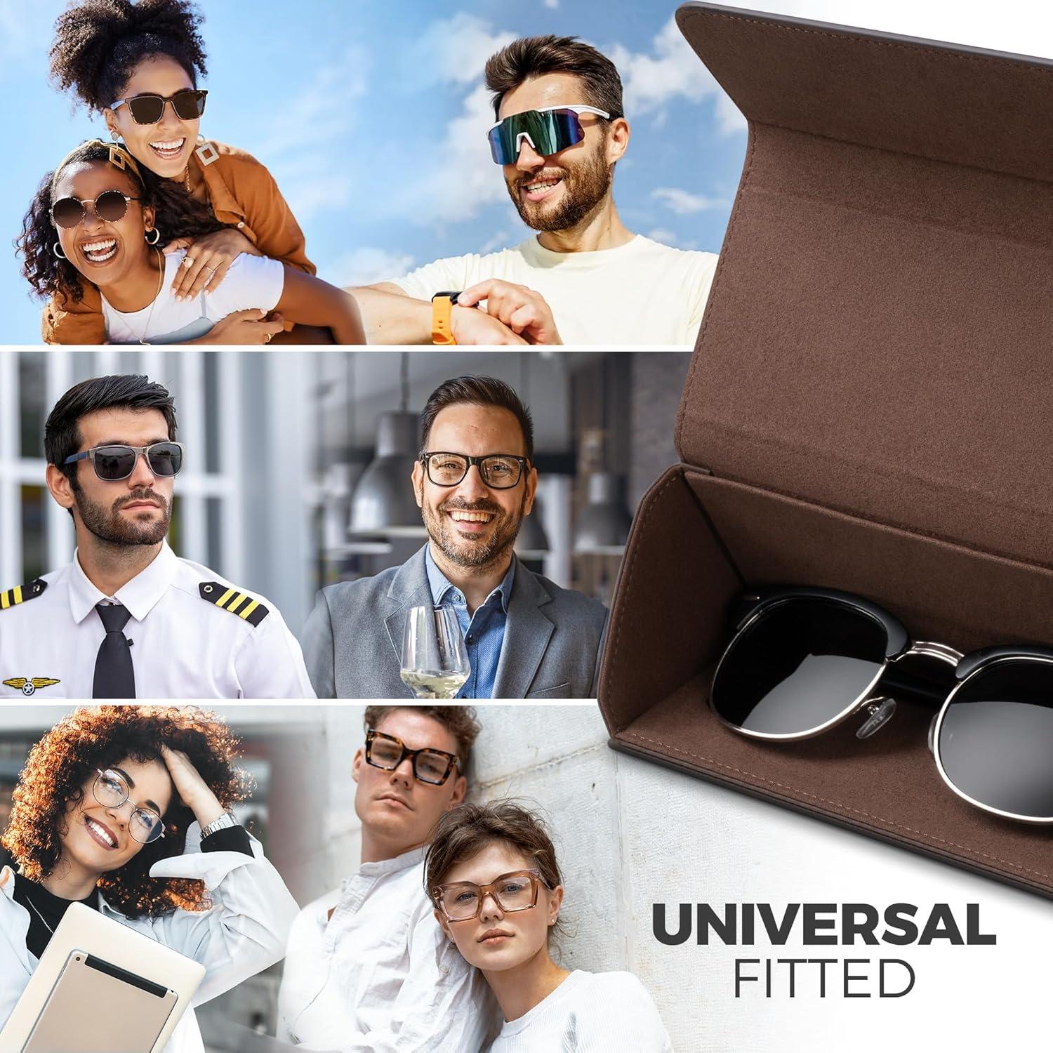 image:imageVULKIT Glasses Case Foldable amp Portable Design Leather Hard Shell Folding Eyeglass Holder for Mens WomensEspresso