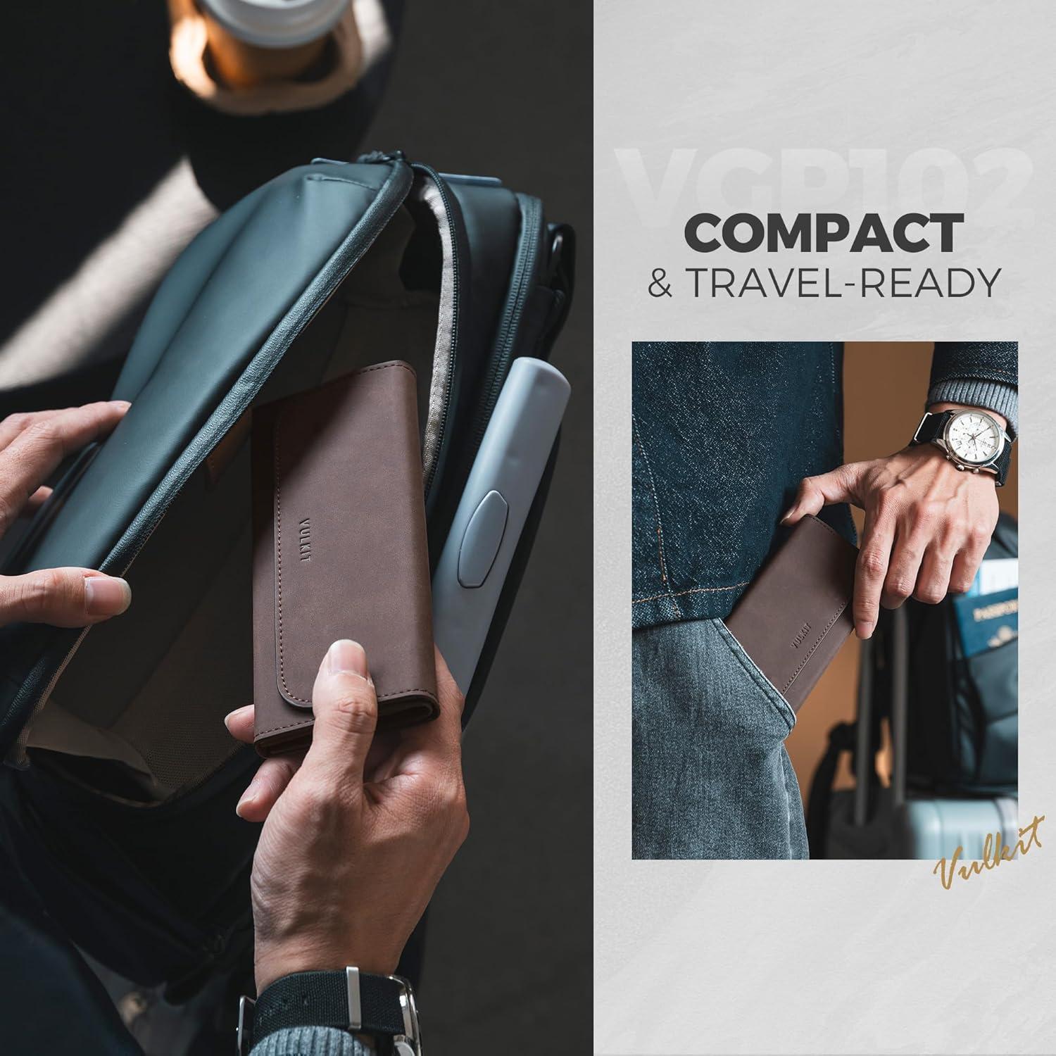 image:imageVULKIT Glasses Case Foldable amp Portable Design Leather Hard Shell Folding Eyeglass Holder for Mens WomensEspresso